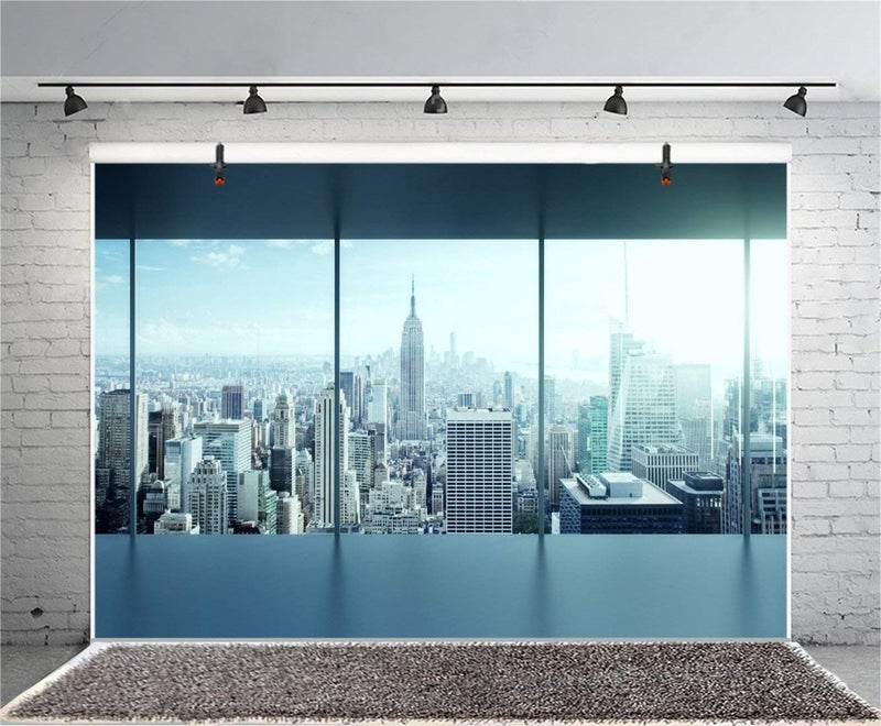 AOFOTO 10x7ft Business Office Sash Window Backdrop French Window Photography Background Casement Work Modern City Building New York Skyscraper Photo Studio Props Success Job Woman Man Vinyl Wallpaper - Image 4